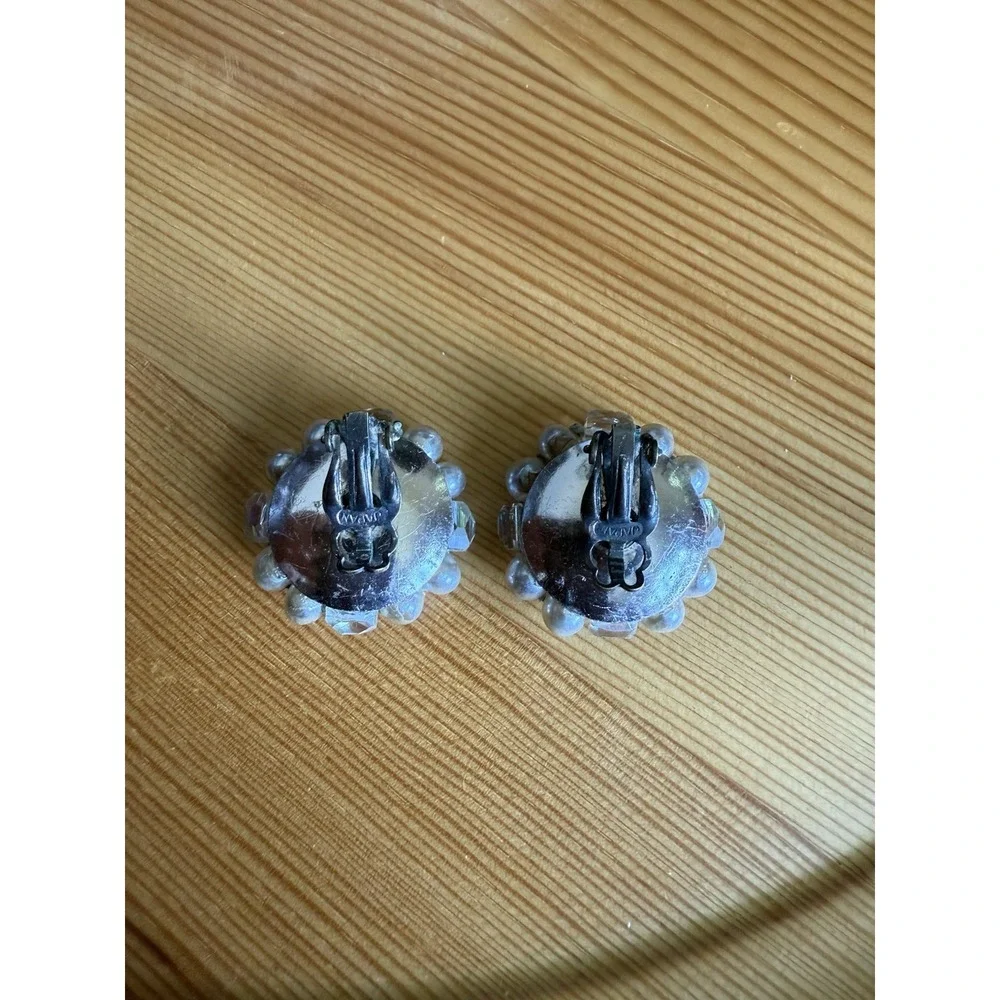 Vintage Faux Seed Pearls & Glass Beaded Japan Clip Earrings - Picture 2 of 3